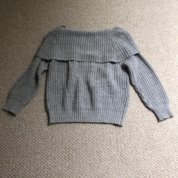 Gray Off The Shoulder Sweater - Picture 3 of 3